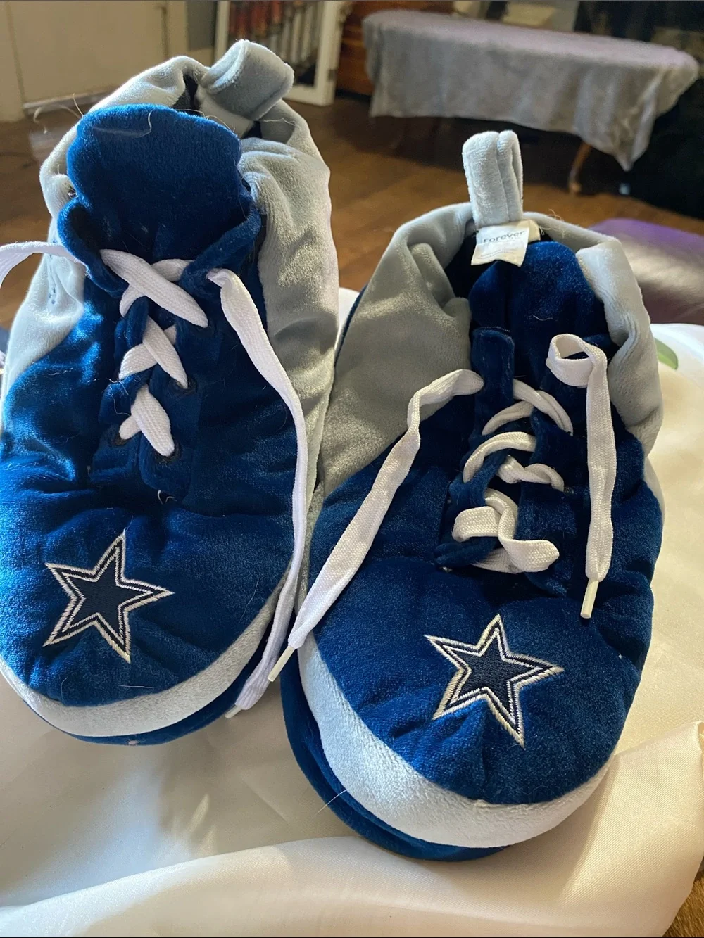 Plush Kids Slipper Sneakers in Navy Blue and Light Gray with Star Accent